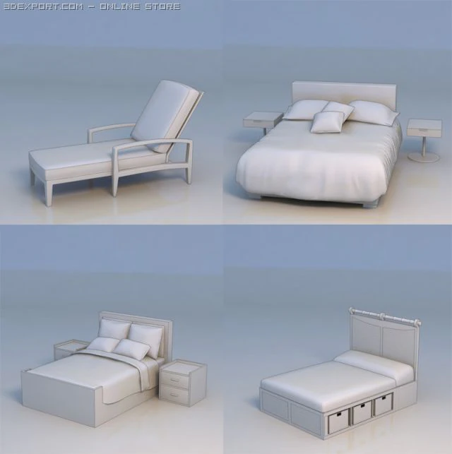 lounge chair bed 3D Model .c4d .max .obj .3ds .fbx .stl .blend 