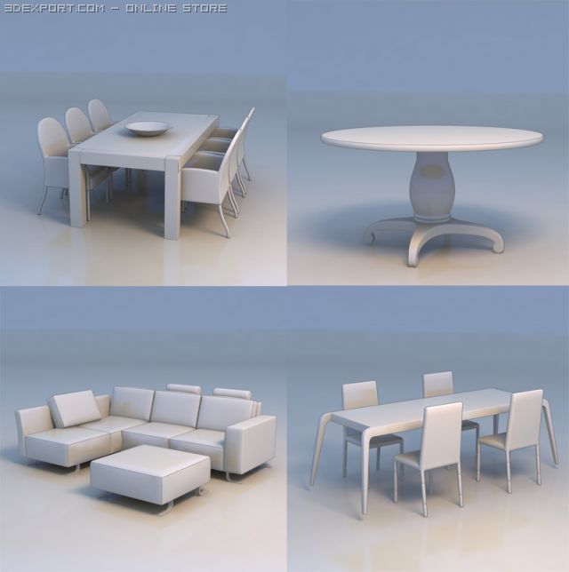dining table sofa couch chair Model 3D .c4d .max .obj .3ds .fbx .stl .blend 
