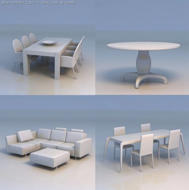 dining table sofa couch chair 3D Model .c4d .max .obj .3ds .fbx .stl .blend 