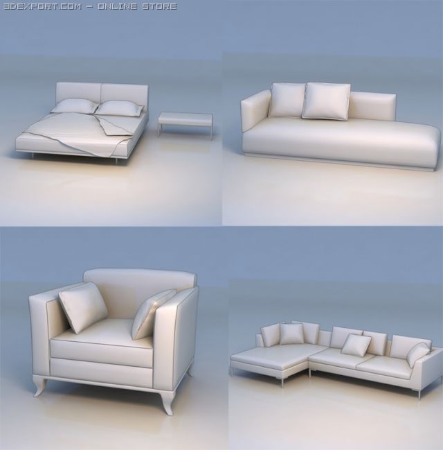 bed chair sofa 3D Model .c4d .max .obj .3ds .fbx .stl .blend 