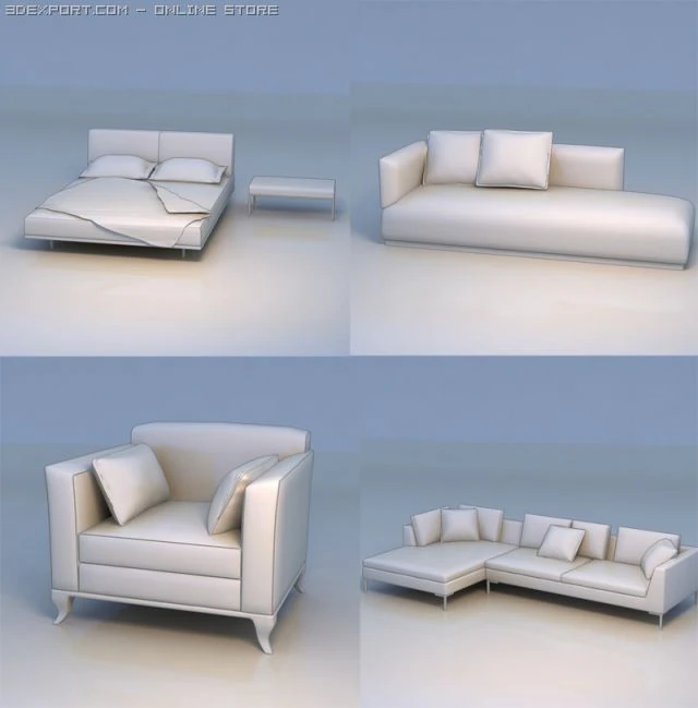 bed chair sofa 3D Model .c4d .max .obj .3ds .fbx .stl .blend 