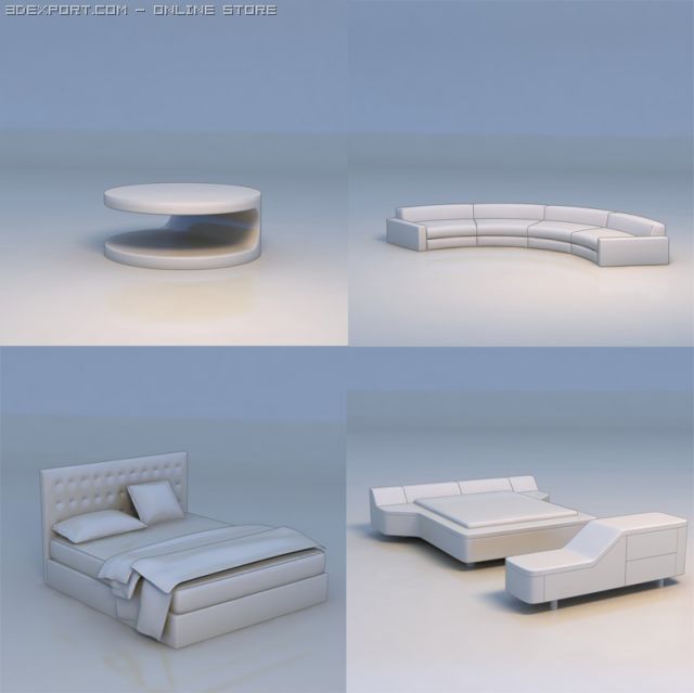 bed sofa chair table 3D Model .c4d .max .obj .3ds .fbx .stl .blend 