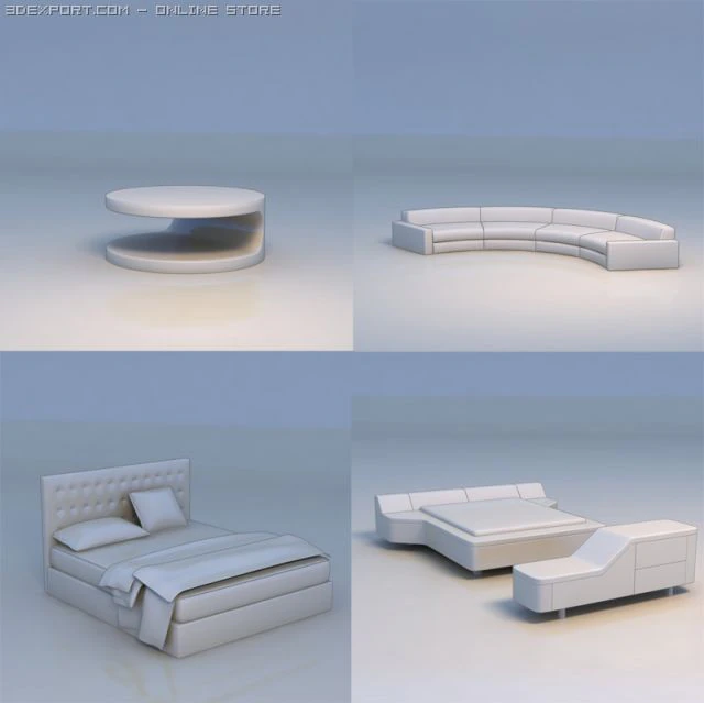 bed sofa chair table 3D Model .c4d .max .obj .3ds .fbx .stl .blend 