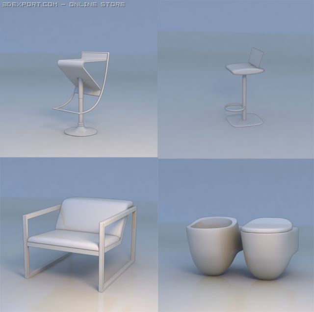 bar stool chair toilet planter Model 3D .c4d .max .obj .3ds .fbx .stl .blend 