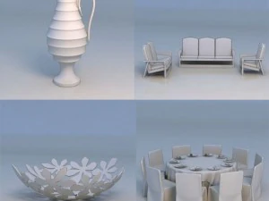 garrafa prato de frutas mesa de jantar Modelo 3D