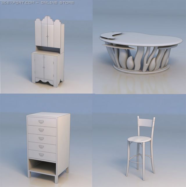 table chair desk 3D 模型 .c4d .max .obj .3ds .fbx .stl .blend 