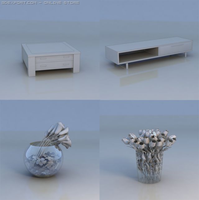 table flowers accessories 3D Модель .c4d .max .obj .3ds .fbx .stl .blend 