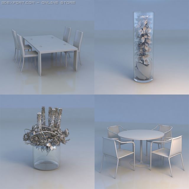 table dining table flowers accessories 3D Модель .c4d .max .obj .3ds .fbx .stl .blend 