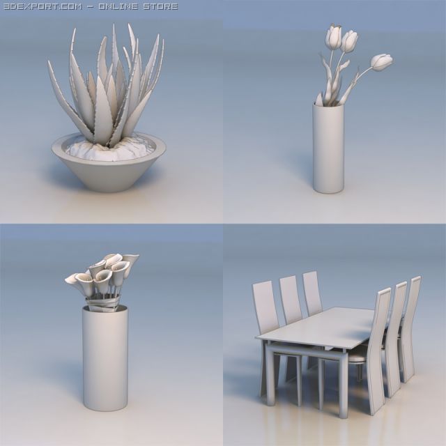 flowers accessories dining table 3D Model .c4d .max .obj .3ds .fbx .stl .blend