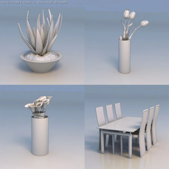 flowers accessories dining table 3D Model .c4d .max .obj .3ds .fbx .stl .blend 