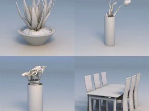 Esstisch mit Blumenaccessoires 3D Modell