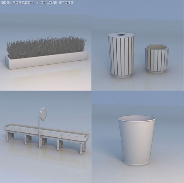 planter plant rubbish can train station 3D Model .c4d .max .obj .3ds .fbx .stl .blend 