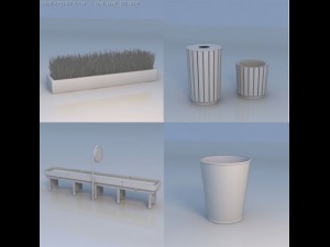 planter plant rubbish can train station Model 3D