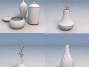 Flaschen-Porzellan-Blumen-Accessoires 3D Modell