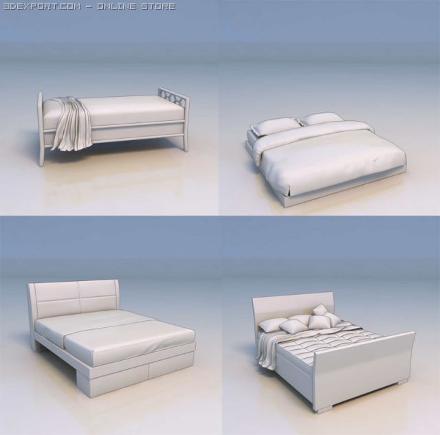 bed double bed 3D Model .c4d .max .obj .3ds .fbx .stl .blend 