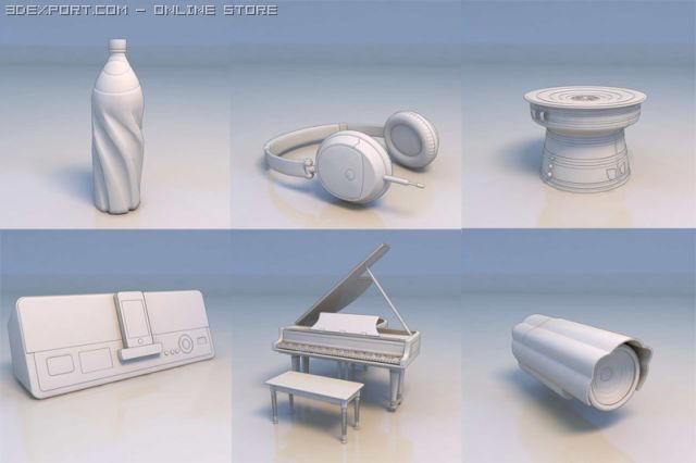 piano bottle earphone music player desk couch 3D 模型 .c4d .max .obj .3ds .fbx .stl .blend 