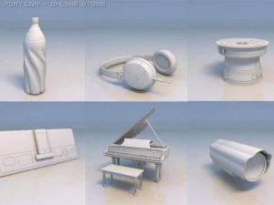 piano garrafa fone de ouvido leitor de música mesa sofá Modelo 3D