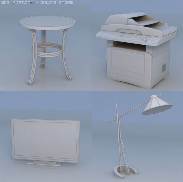 table tv floor lamp scanner 3D Model .c4d .max .obj .3ds .fbx .stl .blend 