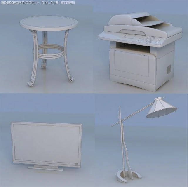 table tv floor lamp scanner 3D Model .c4d .max .obj .3ds .fbx .stl .blend 