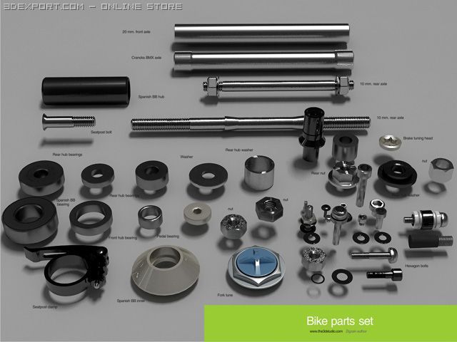 Parts models. Shaft line with bearing and Seals. Device to remove support bearing from ballscrew.