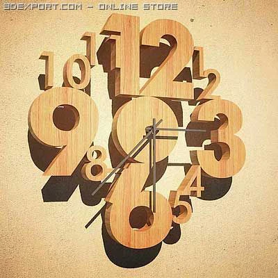 wooden wall clock  numbers 3D Model .c4d .max .obj .3ds .fbx .stl .blend 
