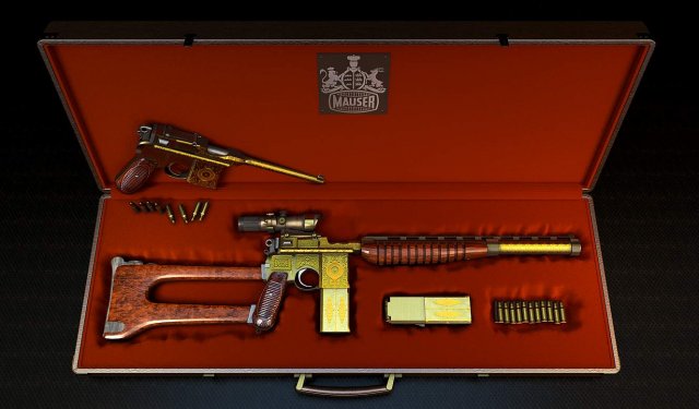 mauser 1930 gold with gravy upgrate with case Model 3D .c4d .max .obj .3ds .fbx .stl .blend 