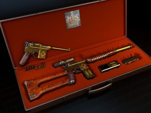 mauser 1930 gold with gravy upgrate with case Model 3D