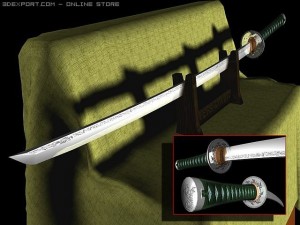 katana green dragon Model 3D