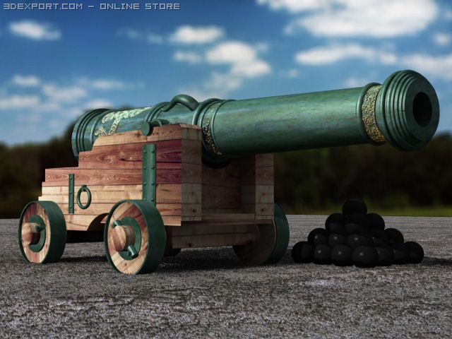 spanish cannon 3D Модель .c4d .max .obj .3ds .fbx .stl .blend 