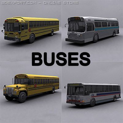 buses collection 3D Модель .c4d .max .obj .3ds .fbx .stl .blend 