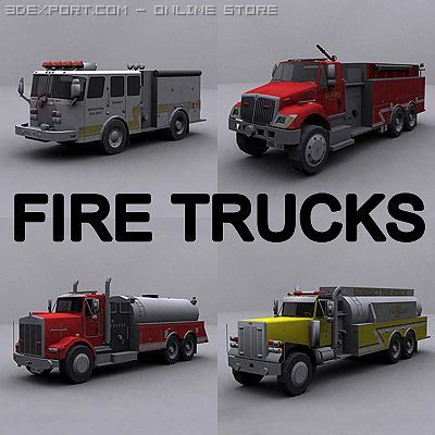 fire trucks collection 3D Model .c4d .max .obj .3ds .fbx .stl .blend