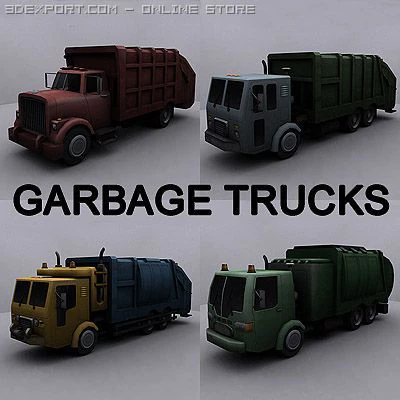 garbage trucks collection 3D Model .c4d .max .obj .3ds .fbx .stl .blend 