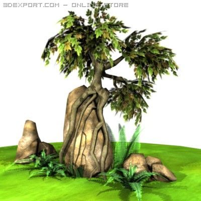 tree and rock set 3D Model .c4d .max .obj .3ds .fbx .stl .blend 
