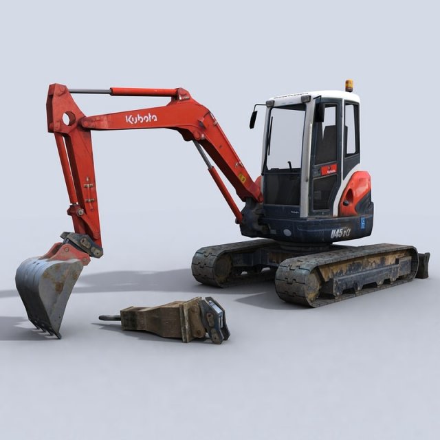 mini excavator 1 3D Model .c4d .max .obj .3ds .fbx .stl .blend 