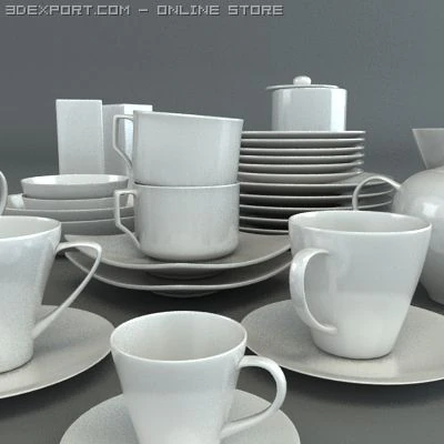 porcelain tableware set 3D Model .c4d .max .obj .3ds .fbx .stl .blend 