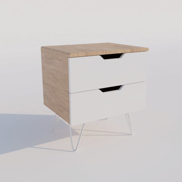 Bedside wooden table with white hairpin legs Modelo 3D .c4d .max .obj .3ds .fbx .stl .blend 