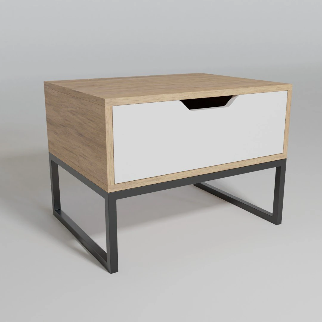 Bedside wooden table with white hairpin legs 3D Model .c4d .max .obj .3ds .fbx .stl .blend 