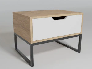 Houten nachtkastje met witte haarspeldpoten 3D Model