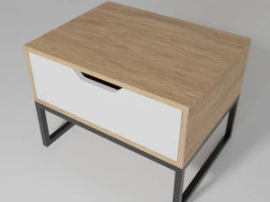 Bedside wooden table with white hairpin legs 3D Model