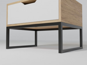 Bedside wooden table with white hairpin legs Model 3D