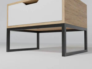 Bedside wooden table with white hairpin legs 3D Model