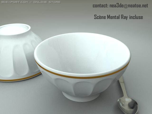 bowl and spoon 3D Model .c4d .max .obj .3ds .fbx .stl .blend 