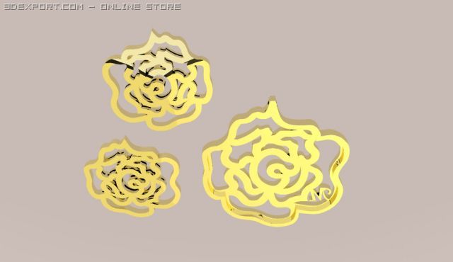 rose pendant and earrings Modello 3D .c4d .max .obj .3ds .fbx .stl .blend 