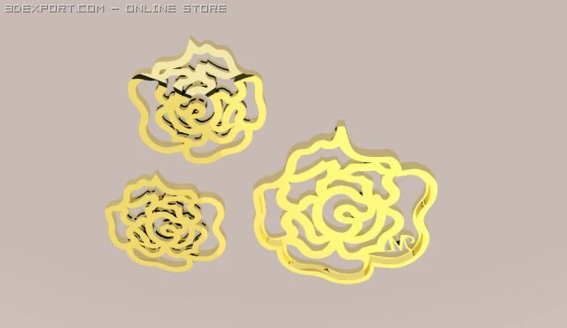 rose pendant and earrings 3D Model .c4d .max .obj .3ds .fbx .stl .blend