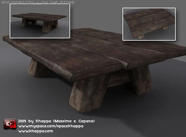 old wooden table 3D Model .c4d .max .obj .3ds .fbx .stl .blend