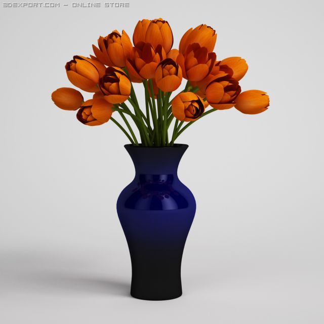 orange tulips in blue vase cgaxis models 006 25 3D Model .c4d .max .obj .3ds .fbx .stl .blend 
