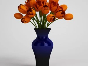 Orange Tulpen in blauer Vase cgaxis Modelle 006 25 3D Modell
