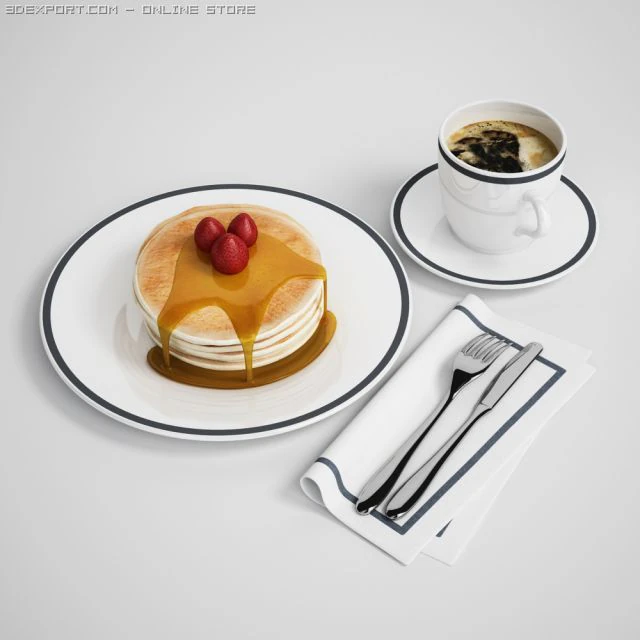 pancake breakfast 03 3D Model .c4d .max .obj .3ds .fbx .stl .blend