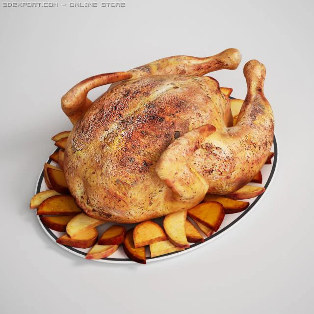 roasted chicken potatoes 3D Model .c4d .max .obj .3ds .fbx .stl .blend 