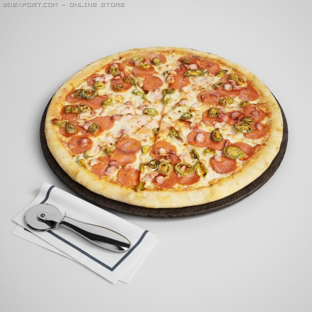 pizza set 06 3D Модель .c4d .max .obj .3ds .fbx .stl .blend 